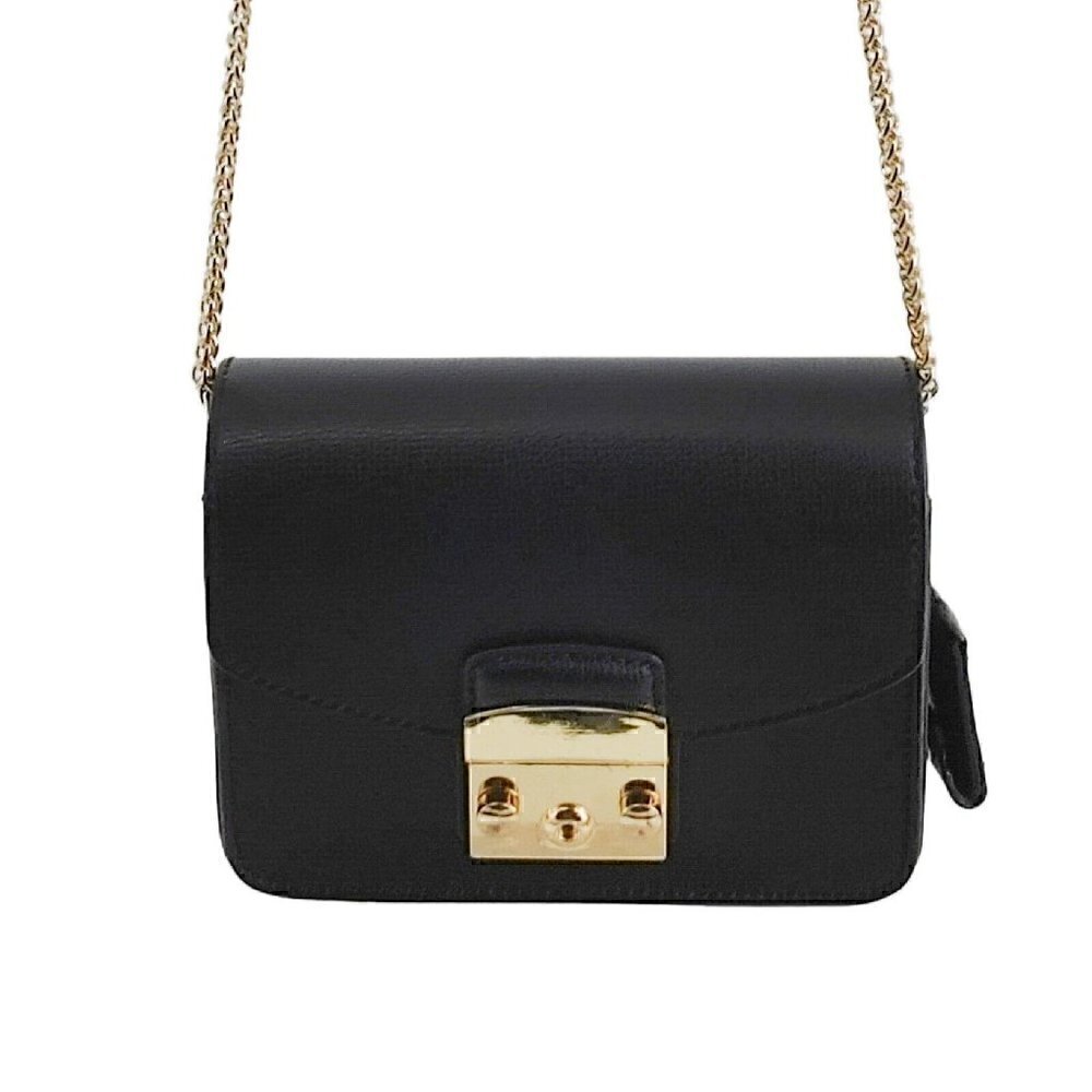 LACATTURA Lige Black Faux Leather Crossbody with Removable Chain Strap Clochette